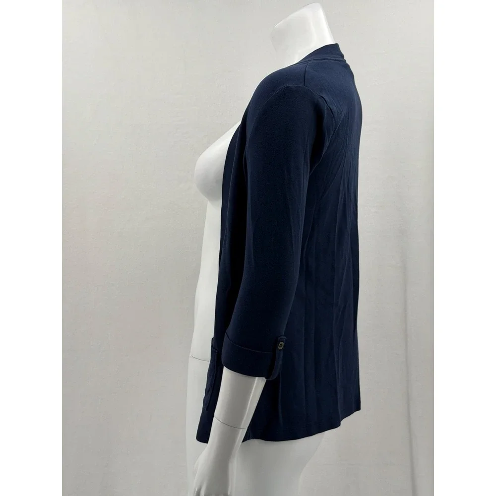 Karen Scott Sweater Womens Small Petite Navy Open Front Cardigan Pockets Office